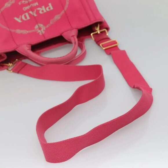 PRADA Canapa PM Hand Bag Canvas Pink Gold - Picture 7 of 16